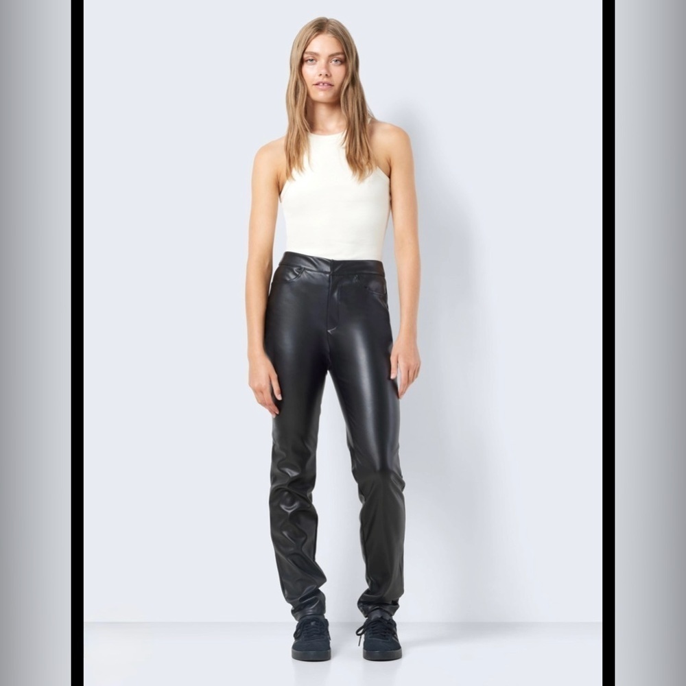 Noisy may NMANDY MONI PU HW ANKLE Black Faux Leather Pants size L - Picture 1 of 5